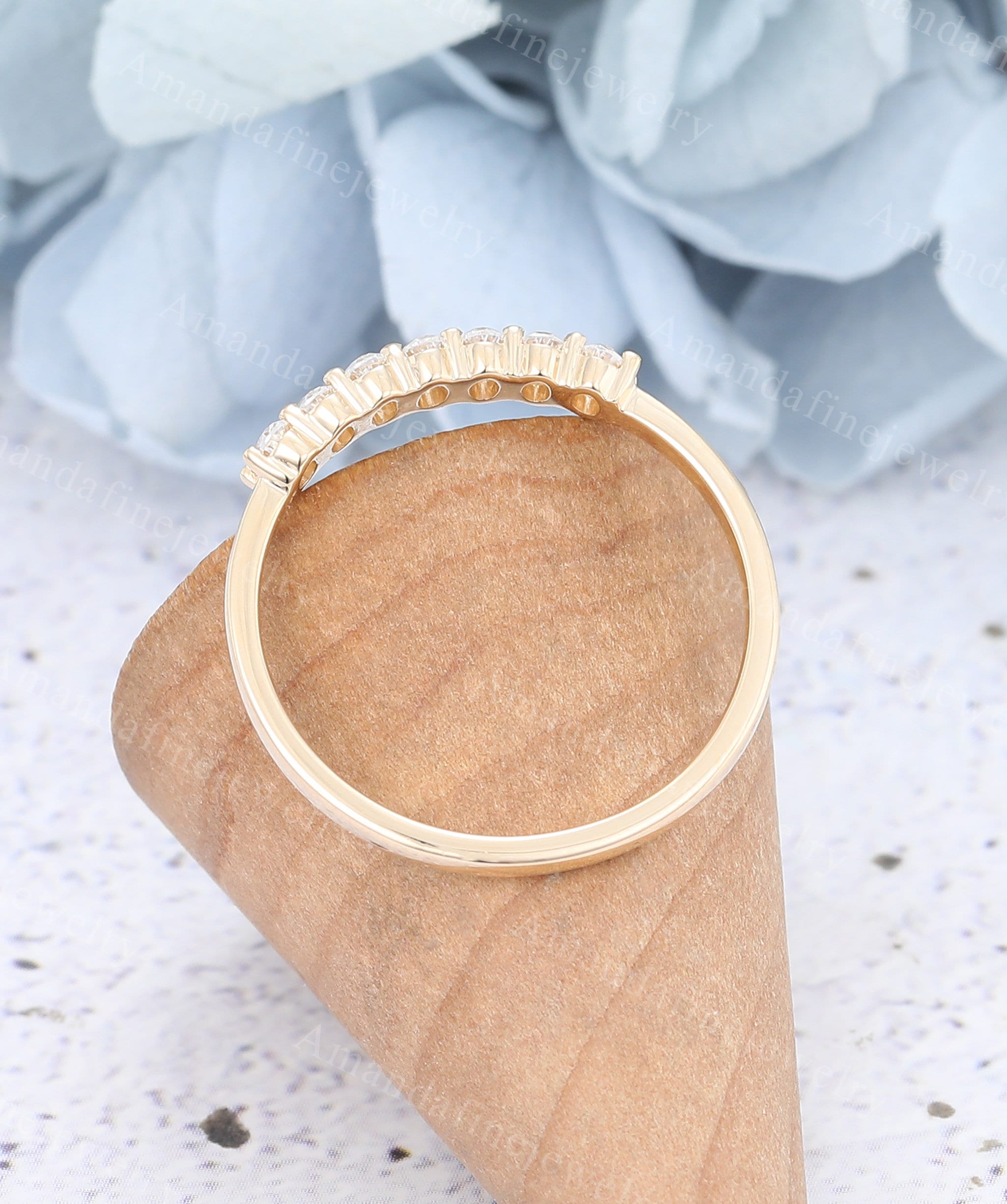 Unique Oval Cut Moissanite Wedding Band Dainty Yellow Gold Wedding Band ...