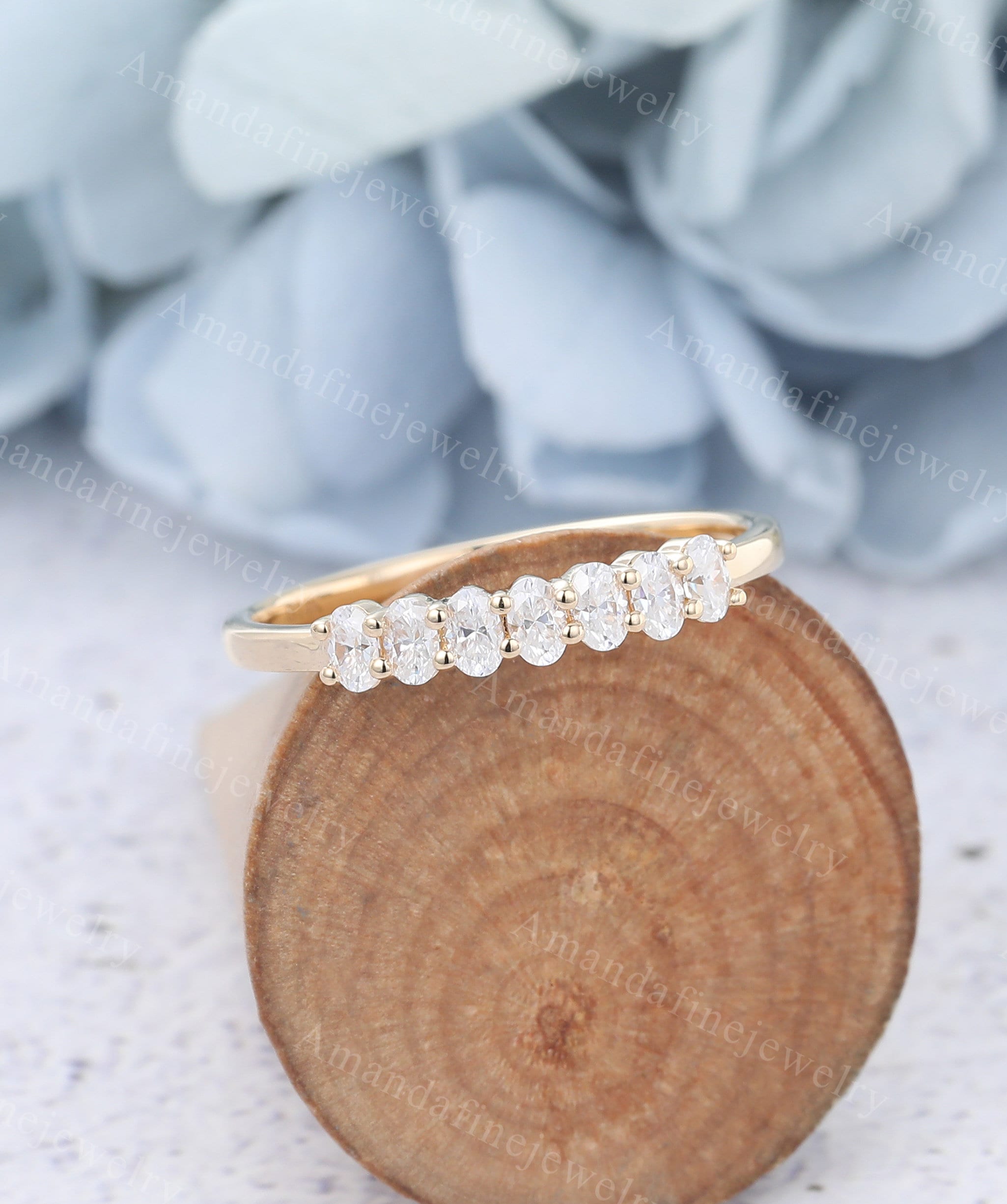 Unique Oval Cut Moissanite Wedding Band Dainty Yellow Gold Wedding Band ...