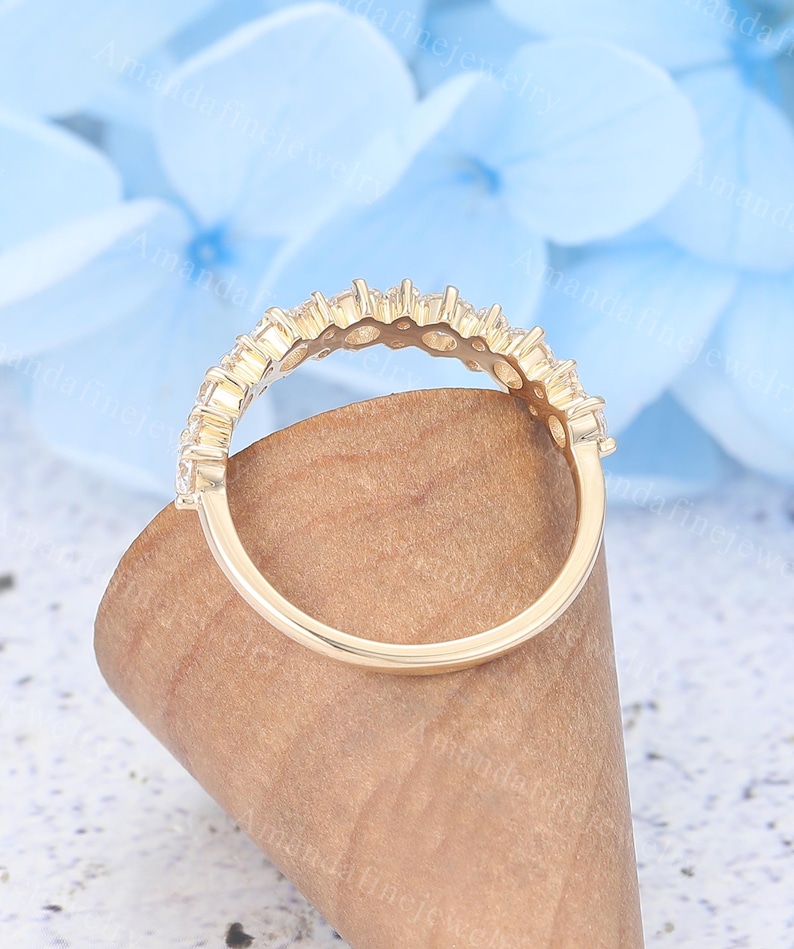Solid Yellow Gold Wedding Band Unique Half Eternity Diamond Ring ...