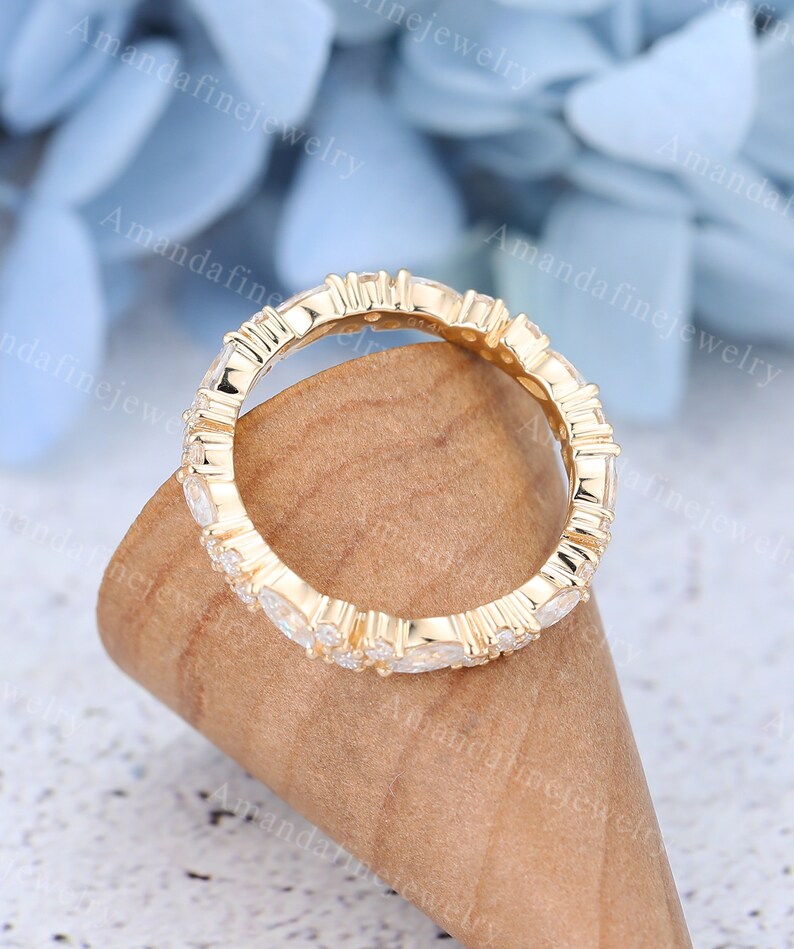 Unique Yellow Gold Wedding Band Women Marquise Cut Moissanite - Etsy