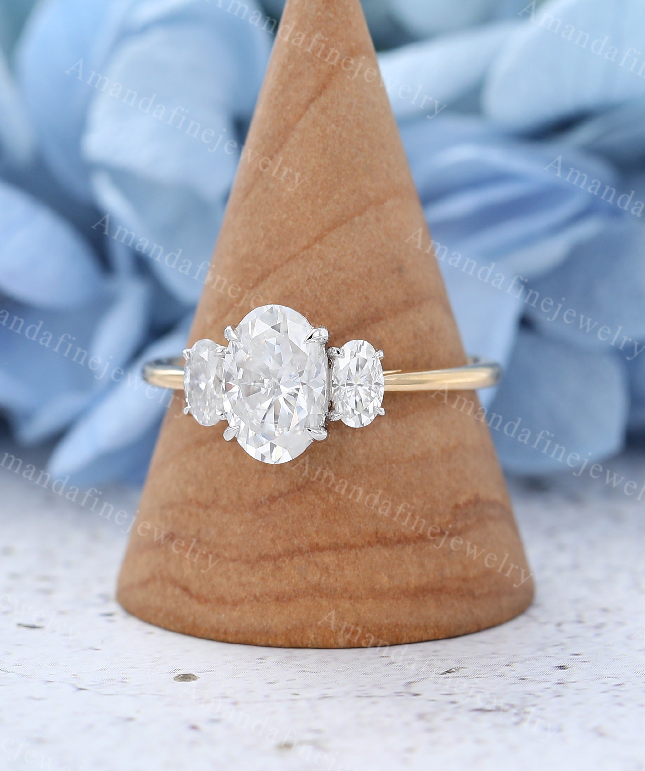 Oval Cut Moissanite Engagement Ring Unique Two Tone Solid Gold - Etsy