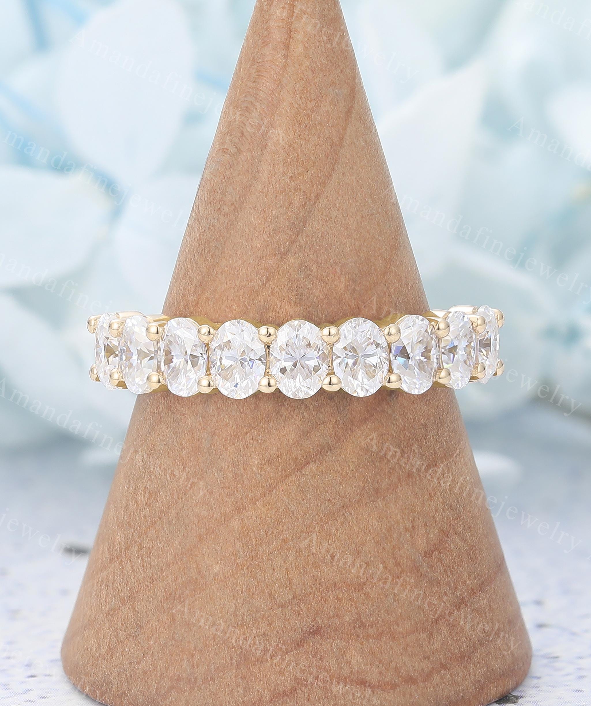 Oval Cut Moissanite Wedding Band Rose Gold Half Eternity Ring Vintage ...