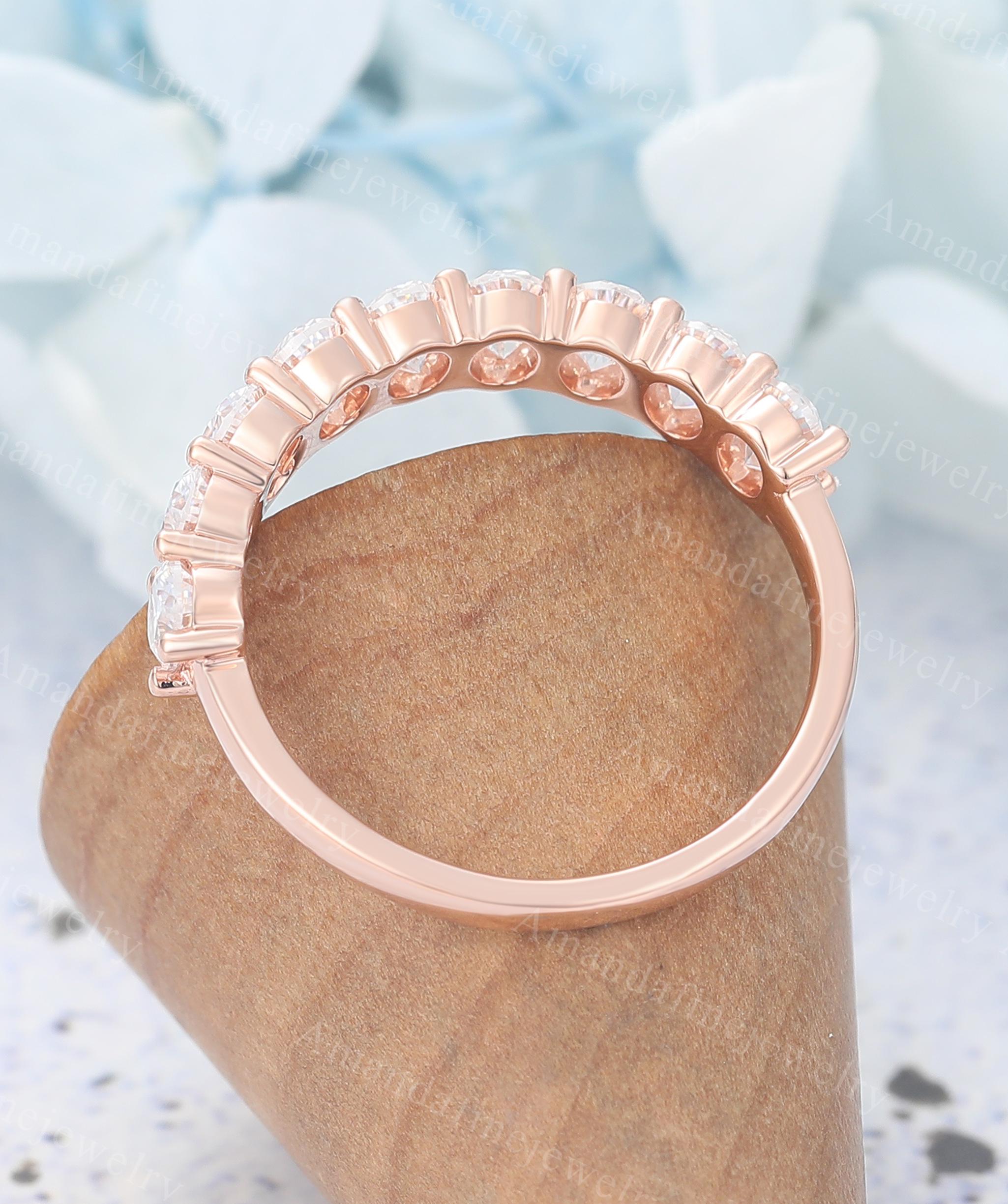 Oval Cut Moissanite Wedding Band Rose Gold Half Eternity Ring Vintage ...