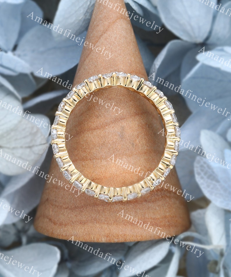Oval Moissanite Wedding Band Simple Solid 14k Yellow Gold Full Eternity ...