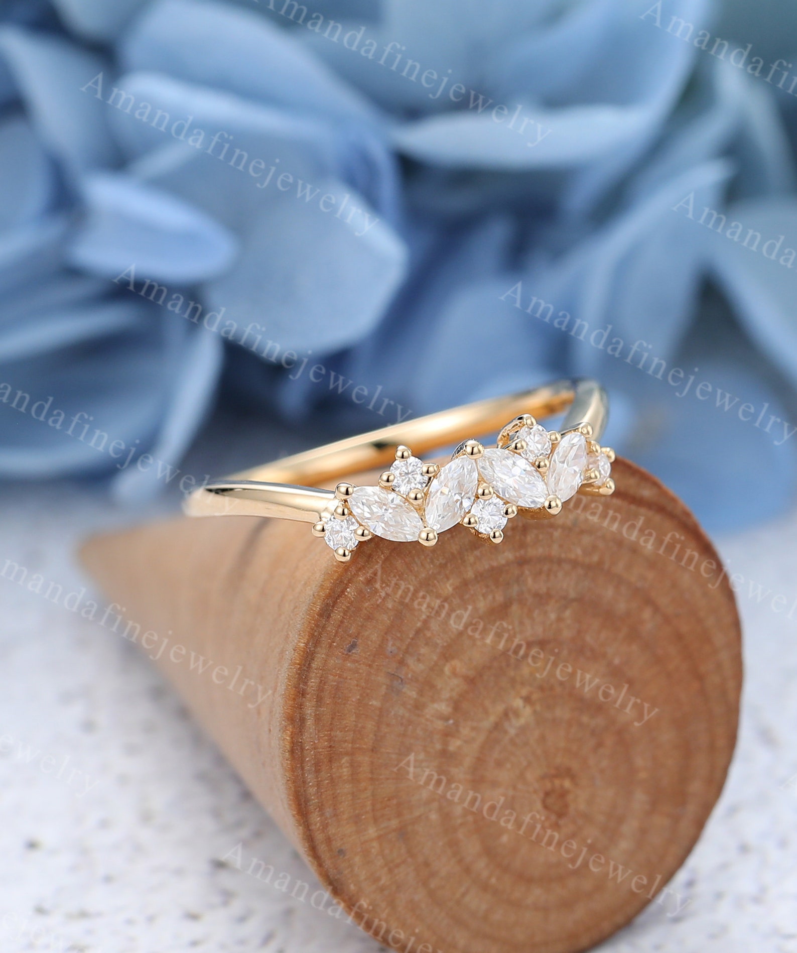 Unique Marquise Cut Diamond Wedding Band Yellow Gold Wedding - Etsy