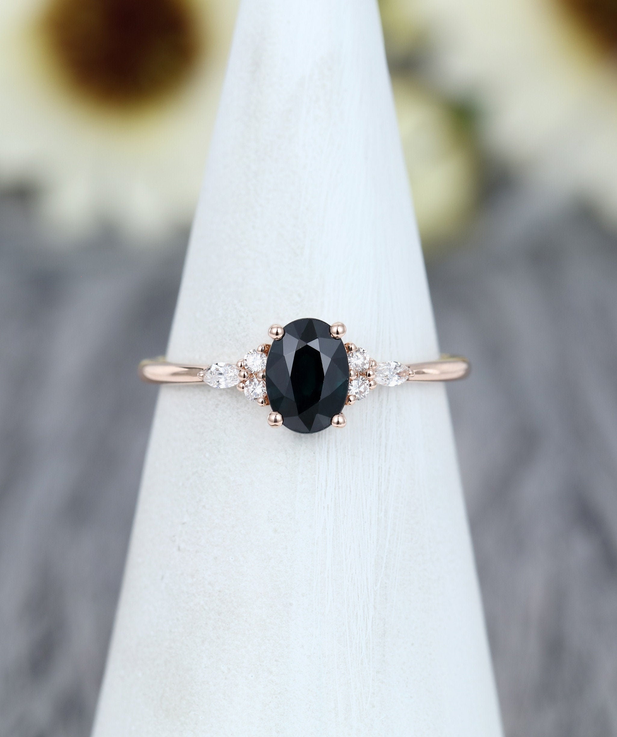 Black Sapphire engagement ring simple vintage white gold black | Etsy