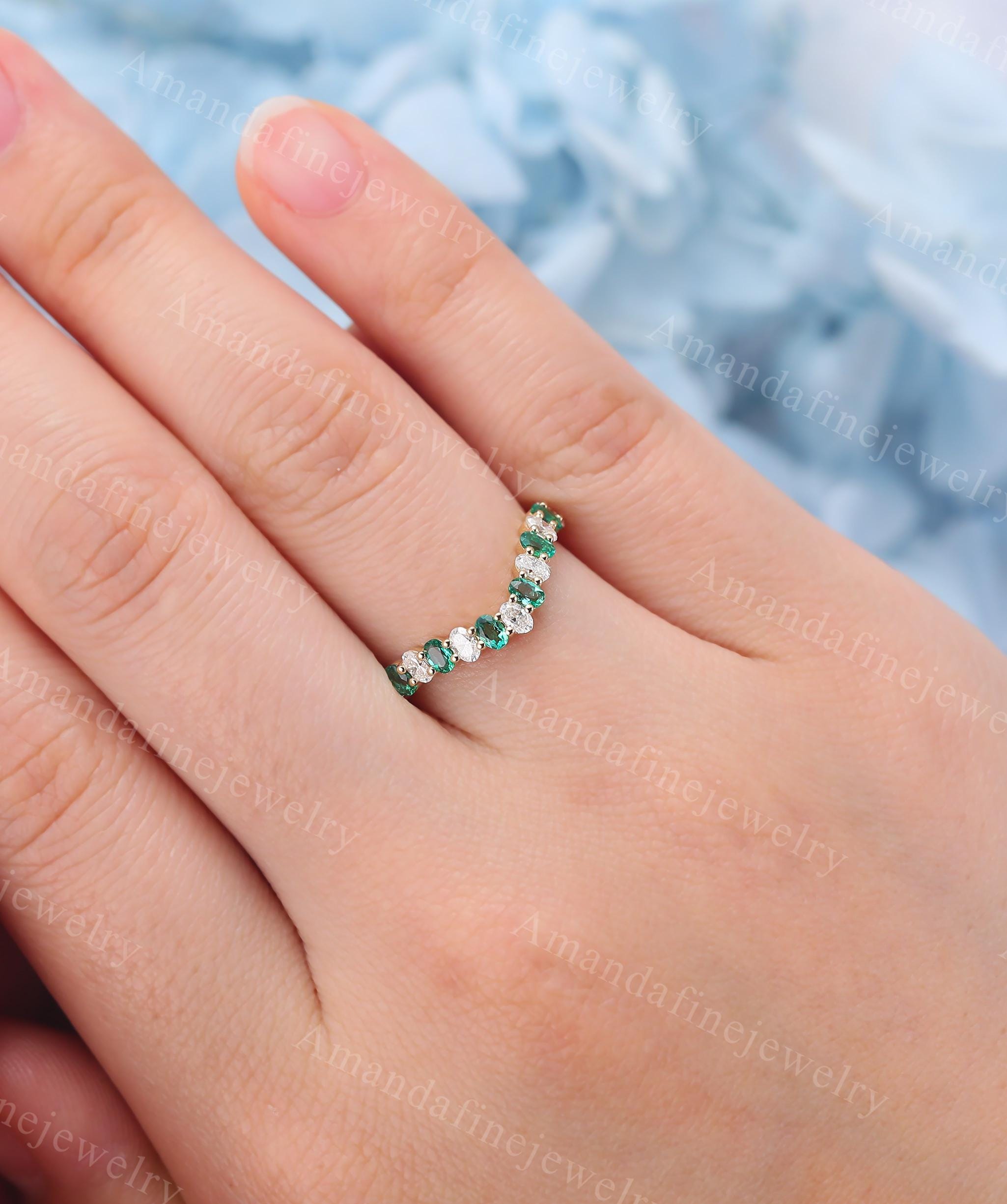 Curved Wedding Band Oval Cut Moissanite Wedding Ring Vintage Yellow ...