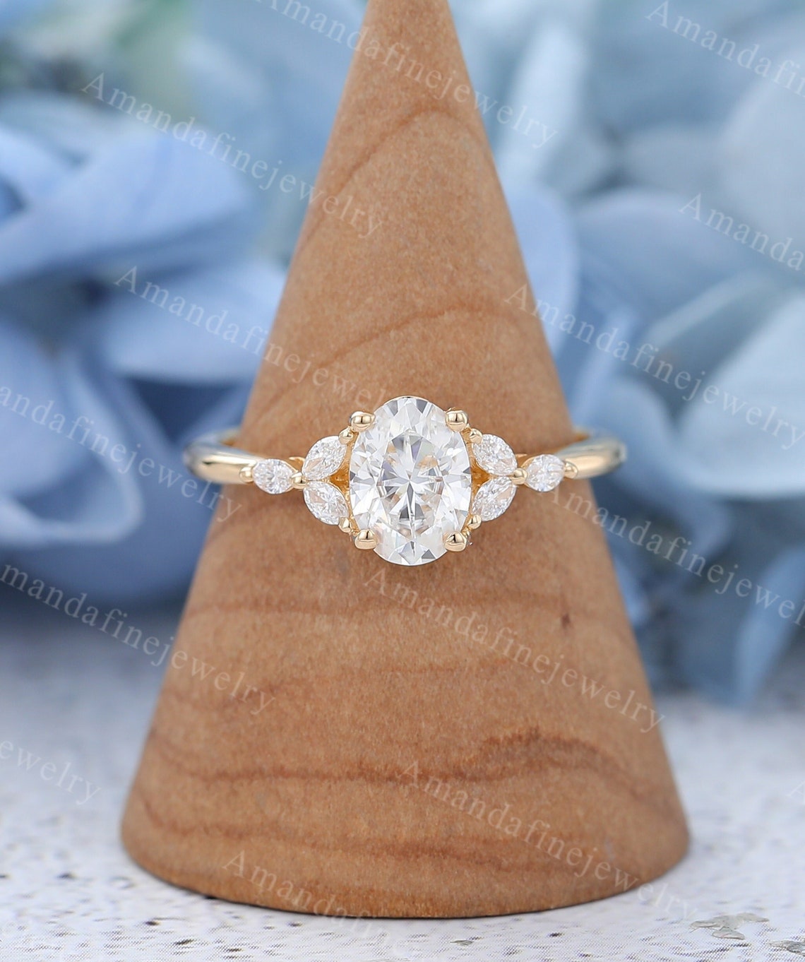 Oval Moissanite Engagement Ring Art Deco Yellow Gold Engagement Ring ...