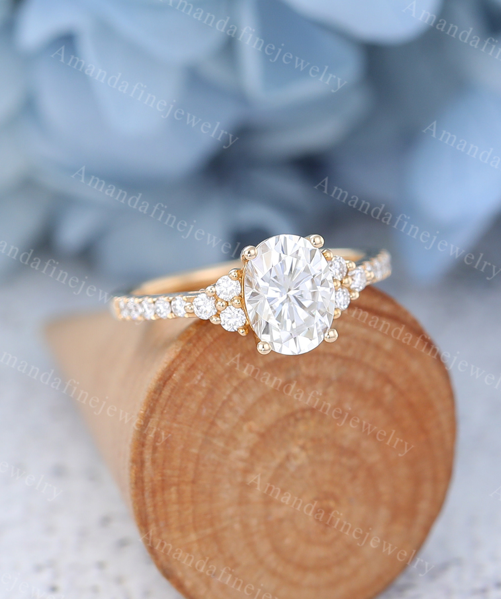 Oval Moissanite Engagement Ring Vintage Unique Solid 14k Yellow Gold ...