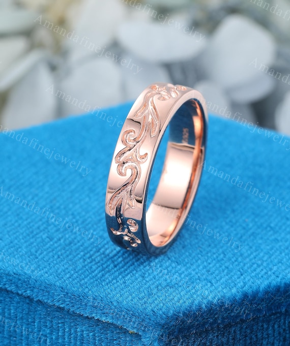 Unique Wedding Band Solid Rose Gold Male Ring Full Eternity