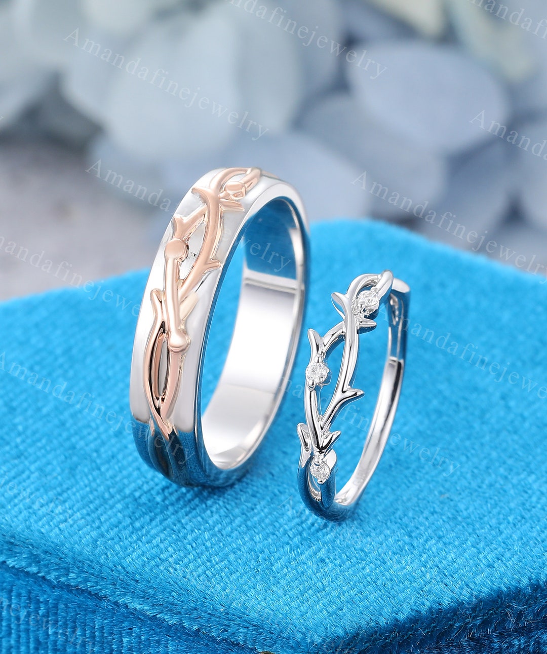 Couples Ring Set Solid Gold Wedding Rings Set Twig Ring for Men and