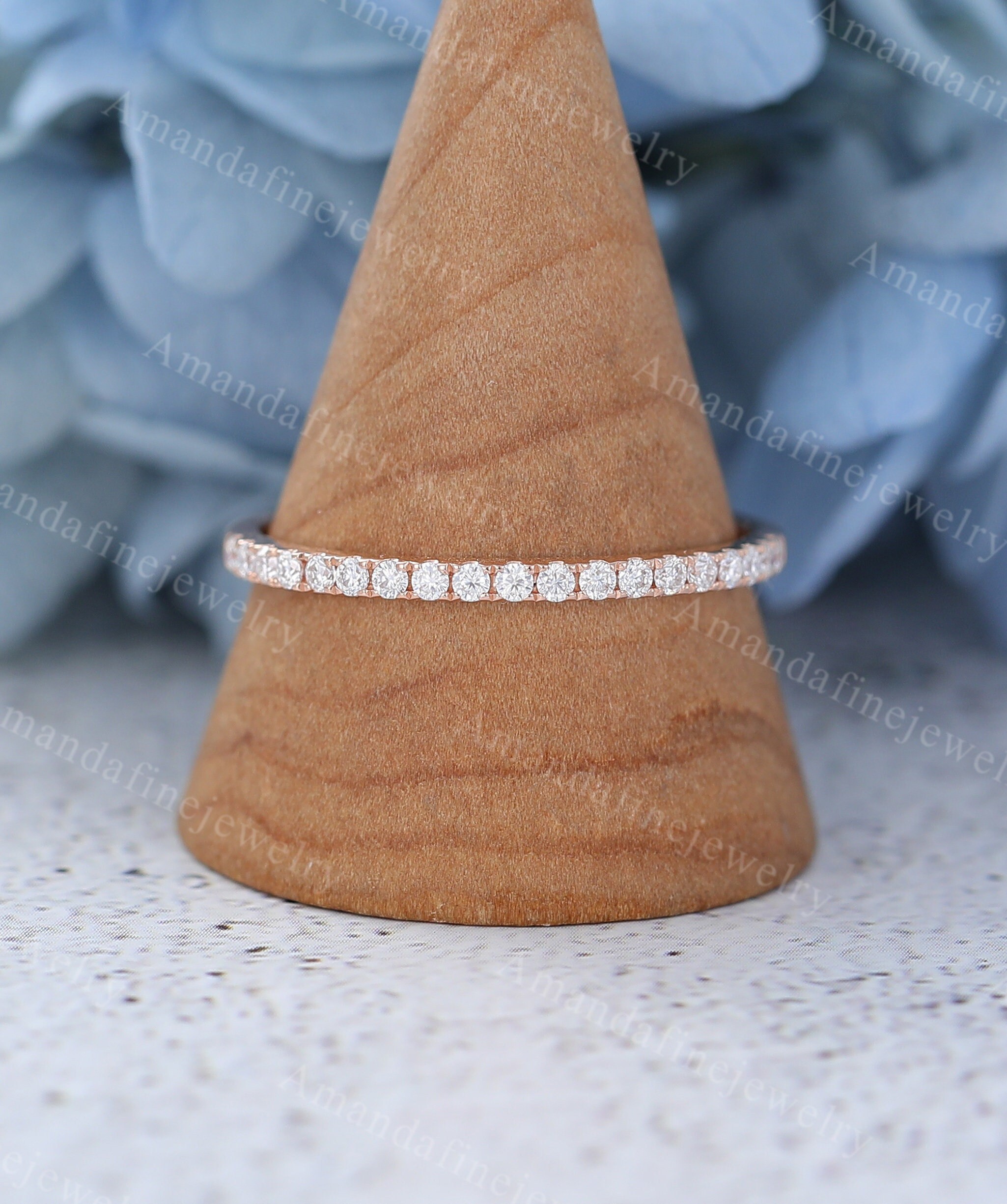 Oro rosa Banda de bodas simple mujeres Vintage Media eternidad moissanite/diamante banda de bodas Vintage Stacking Matching ring Bridal Promise regalo