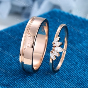 Couples ring set 14k rose gold moissanite wedding rings set for men and women His and Hers wedding band Diamond wedding band Promise gift