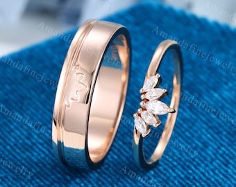 Couples ring set 14k rose gold moissanite wedding rings set for men and women His and Hers wedding band Diamond wedding band Promise gift