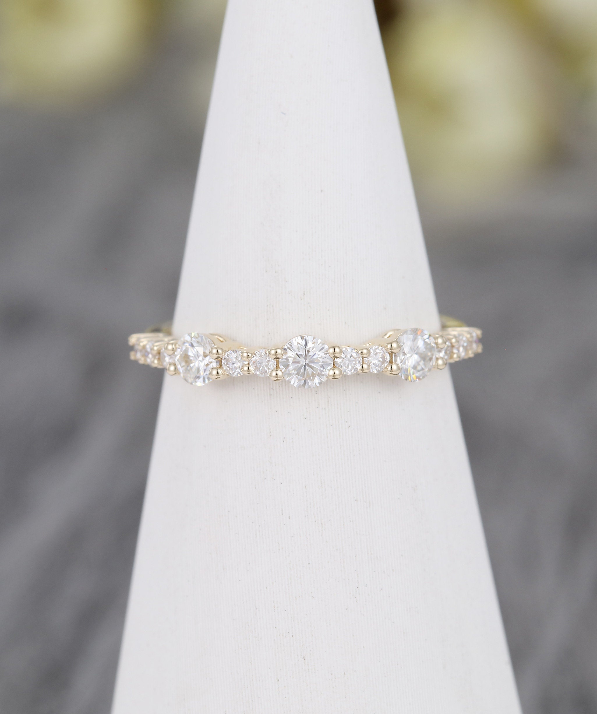 Diamond wedding band  Unique Moissanite Yellow Gold wedding band Vintage Matching Stacking ring Bridal Promise Anniversary band