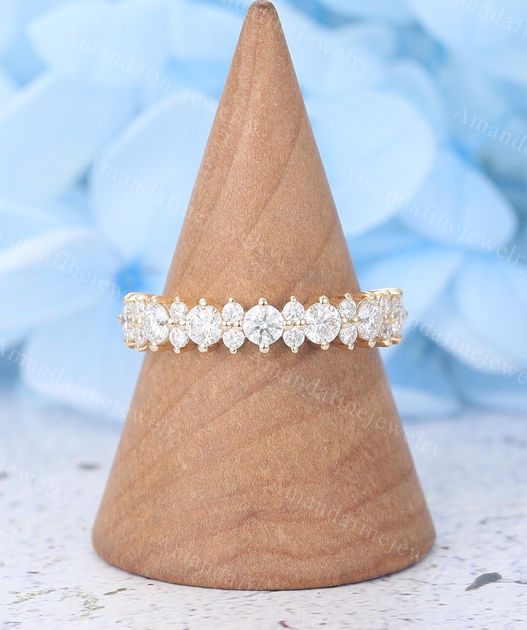 Solid Yellow Gold Wedding Band Unique Half Eternity Diamond Ring ...