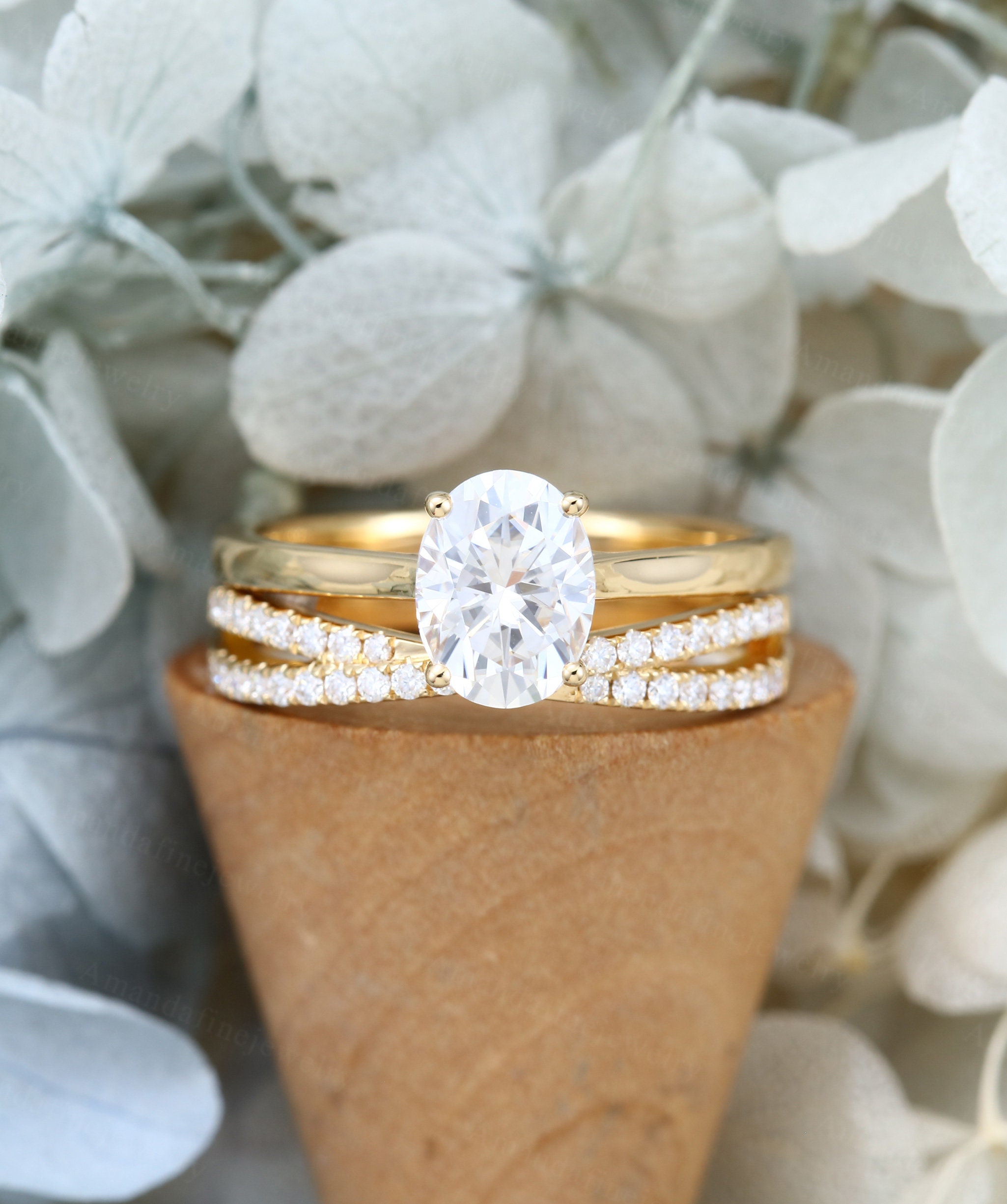 Oval Cut Moissanite Engagement Ring Set Unique Engagement Ring Solid ...