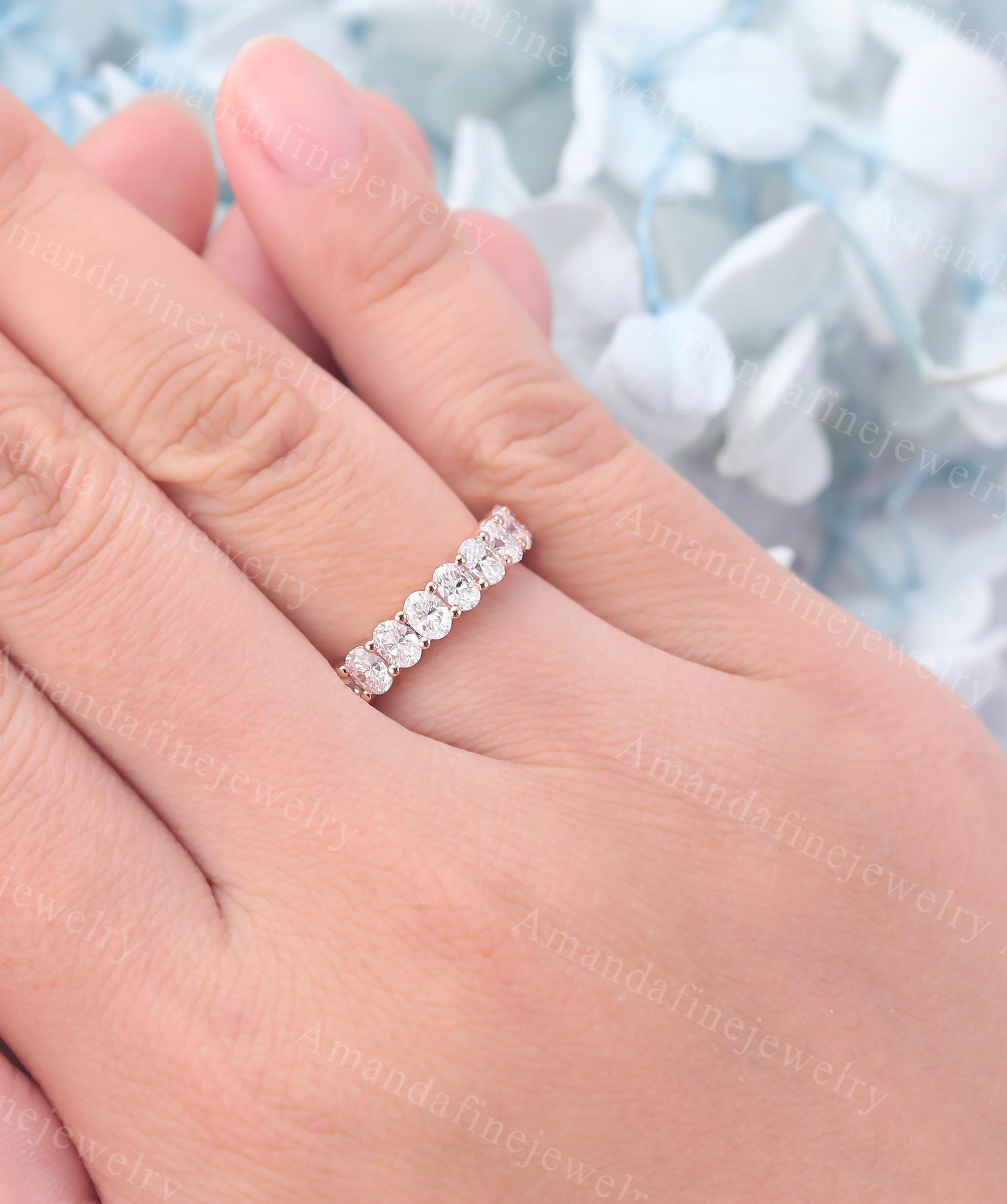 Oval Cut Moissanite Wedding Band Rose Gold Half Eternity Ring Vintage ...