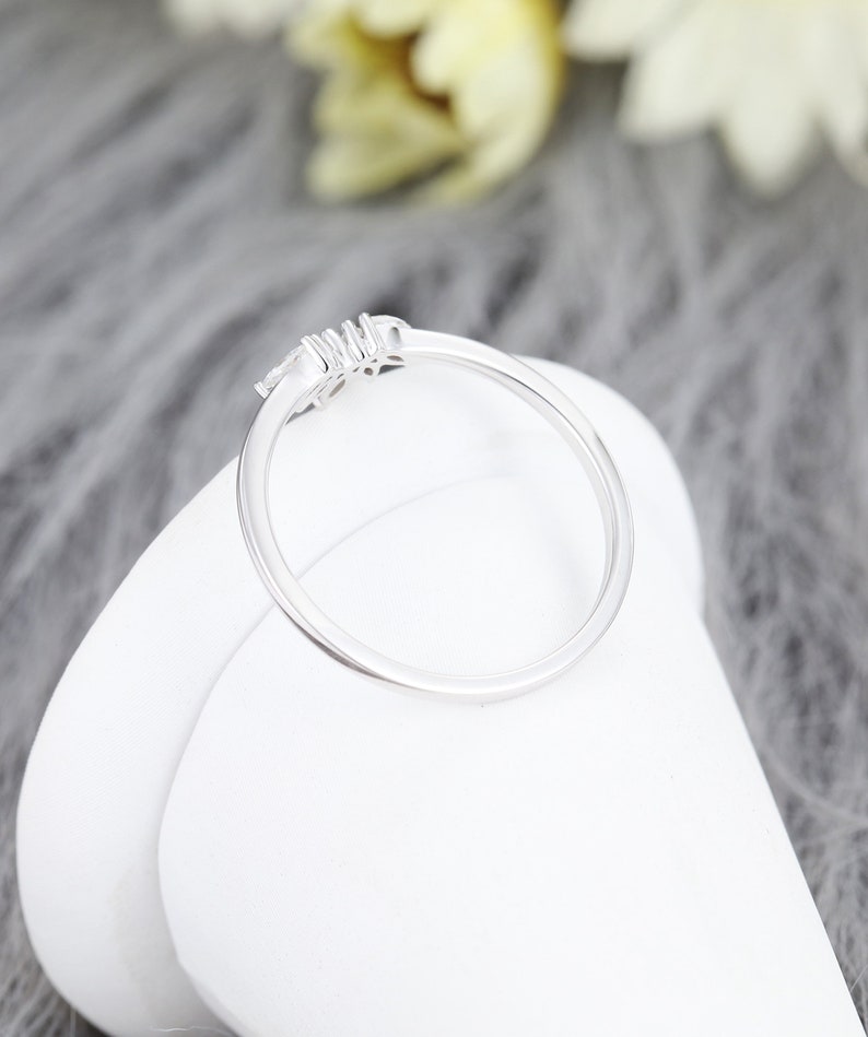 Curved wedding band white gold Marquise cut Diamond wedding band simple Vintage Unique Moissanite Matching Stacking Bridal Anniversary band