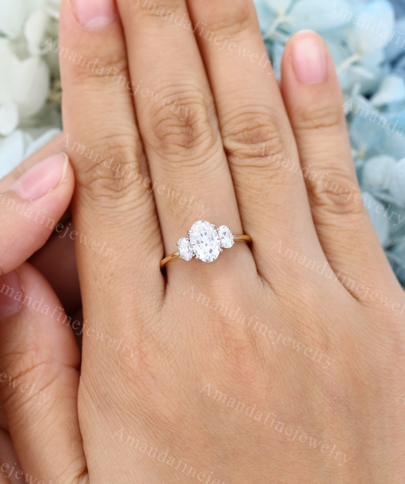 Oval Cut Moissanite Engagement Ring Unique Two Tone Solid Gold - Etsy