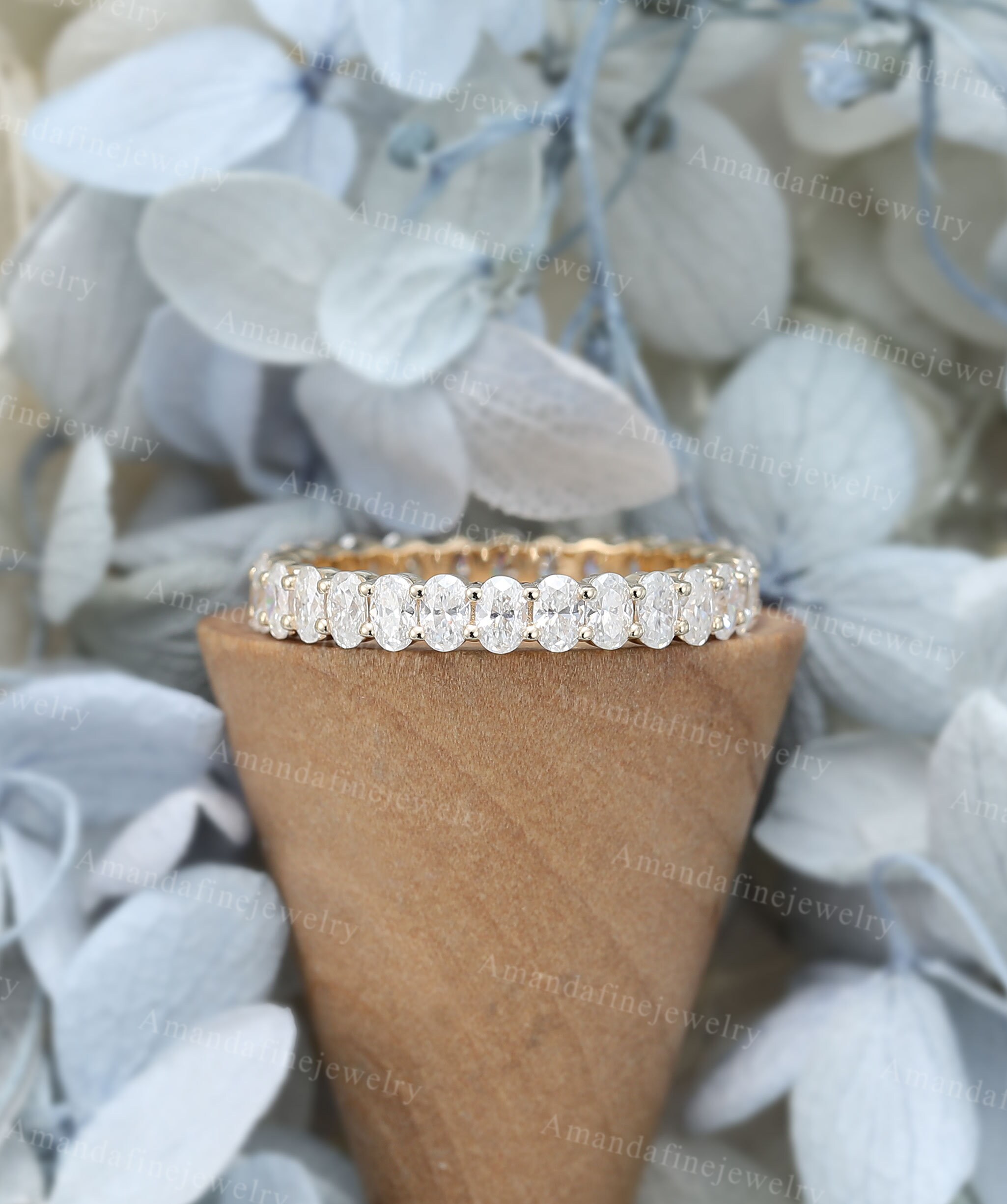Oval Moissanite Wedding Band Simple Solid 14k Yellow Gold Full Eternity ...