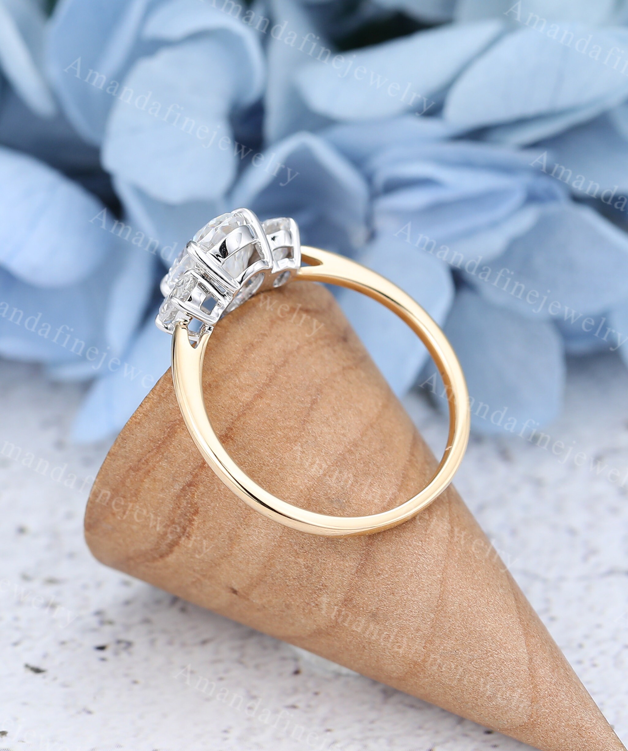 Oval Cut Moissanite Engagement Ring Unique Two Tone Solid Gold - Etsy