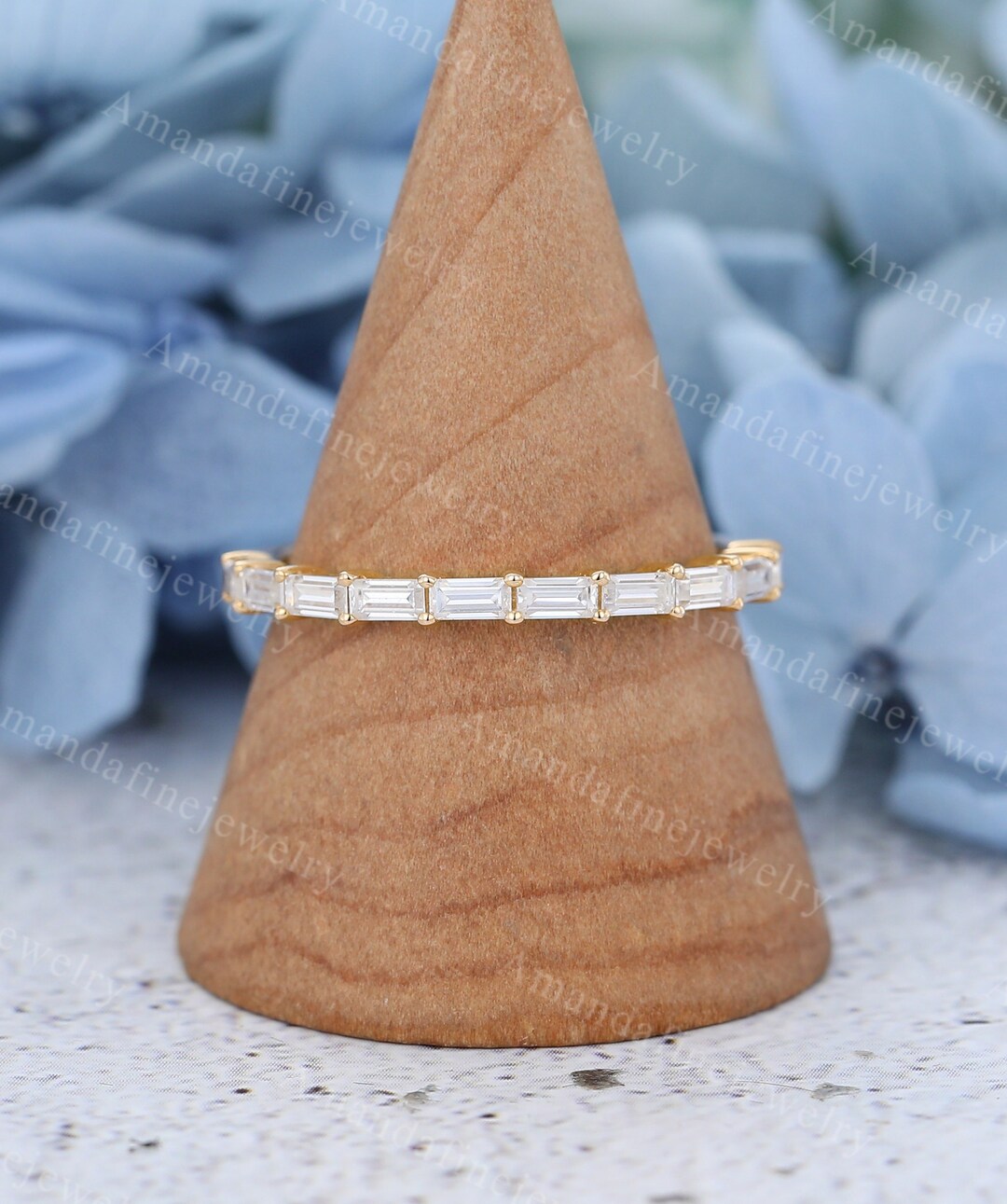 Baguette Cut Moissanite Wedding Band Women Yellow Gold Wedding Band ...