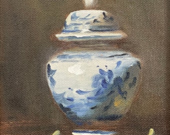 ART PRINT of my original oil painting Blue and White Ginger Jar #3 - 5x7in