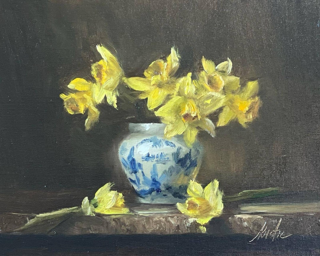 ART PRINT of My Original Oil Painting Daffodils in Delft - Etsy