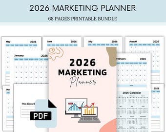 Social Media Planner, 2026 Marketing Planner, 68 Pages Printable Bundle, Product & Income Tracker