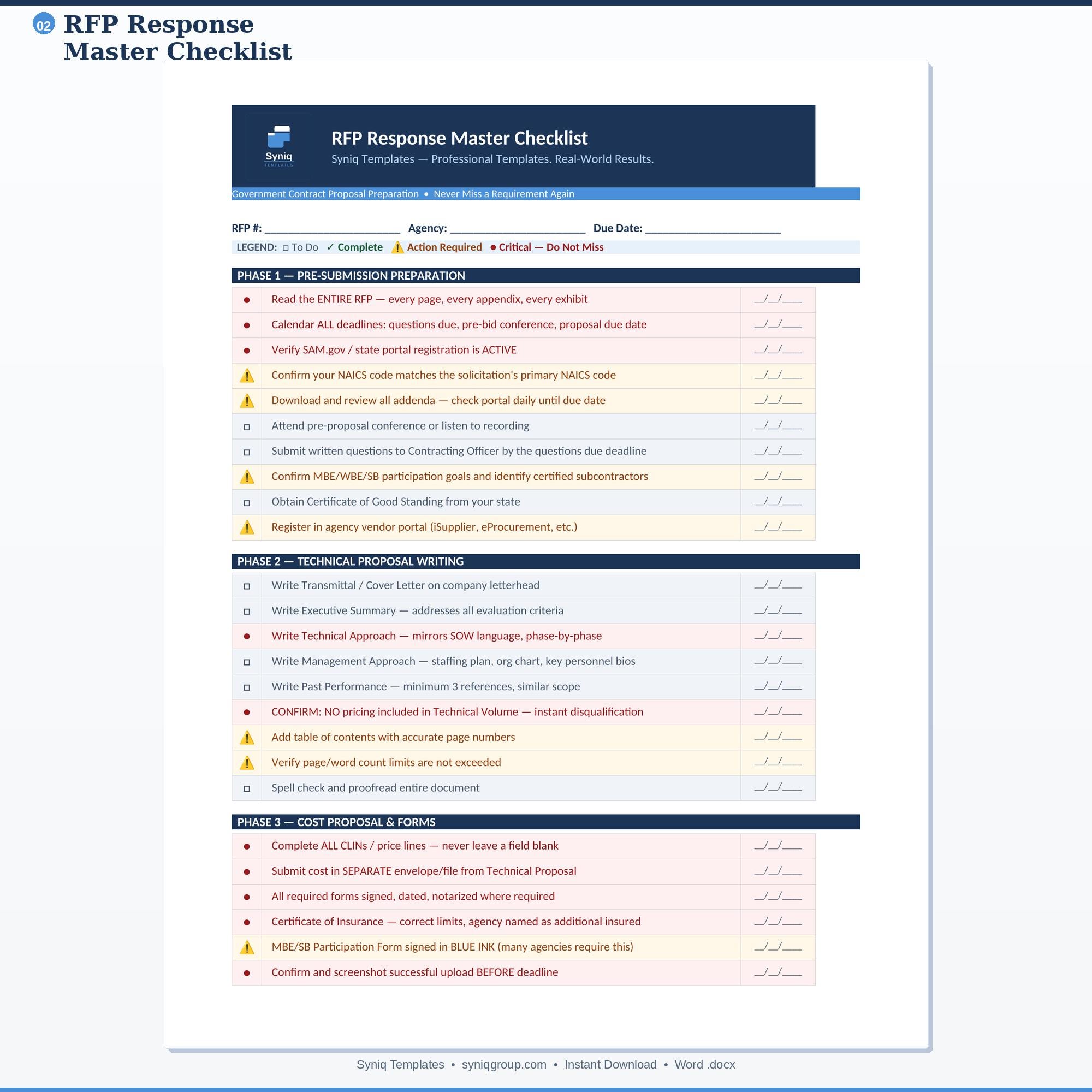 Government Contract Bid Proposal, RFP Checklist, Resume, Cover Letter ...