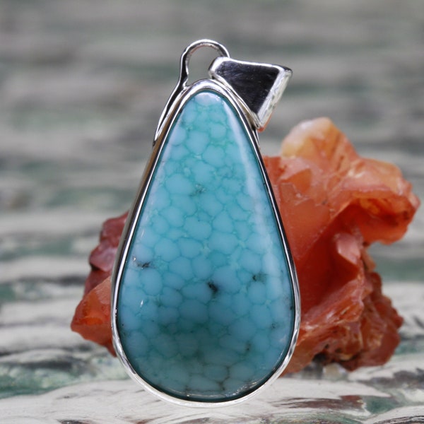 Turquoise Pendant 38x17x7.4mm Campitos Turquoise Sterling Silver Pendant Handmade Jewelry Gemstone Jewelry Gemstone Pendants