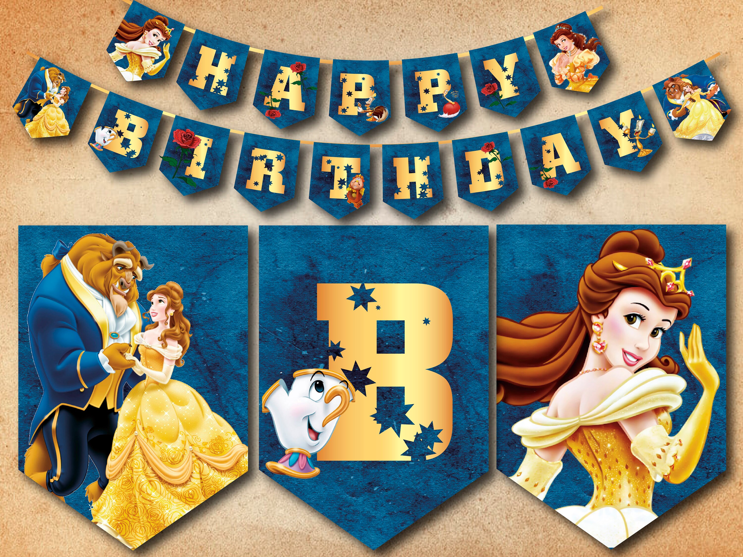 The BEAUTY and the Beast BIRTHDAY BANNER Printable Paper and | Etsy