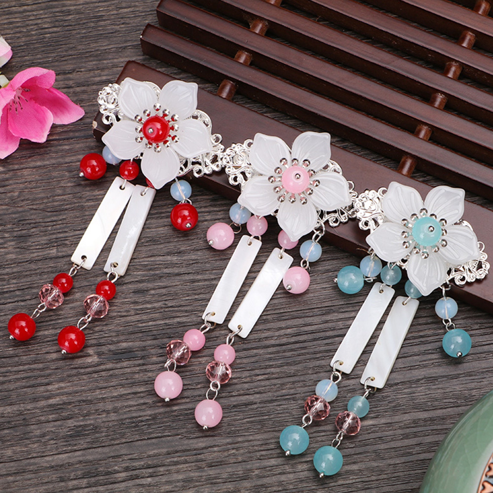 2pc/set Petal Hair Clips Chinese Hair Clips Tassel Hair Clips Etsy