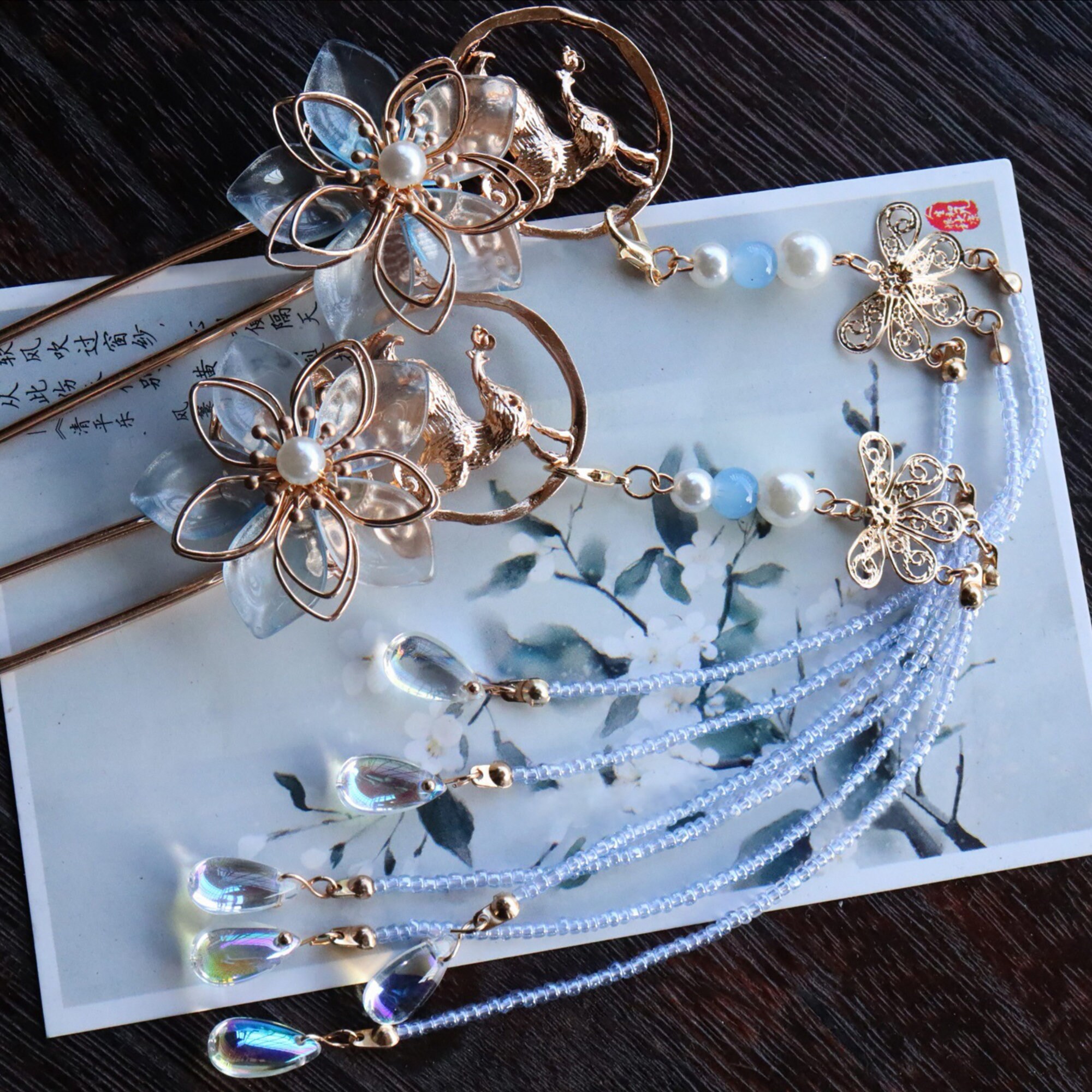 Epiphyllum Hairpin Blue Flower Hairpin Fringed Hairpin Etsy