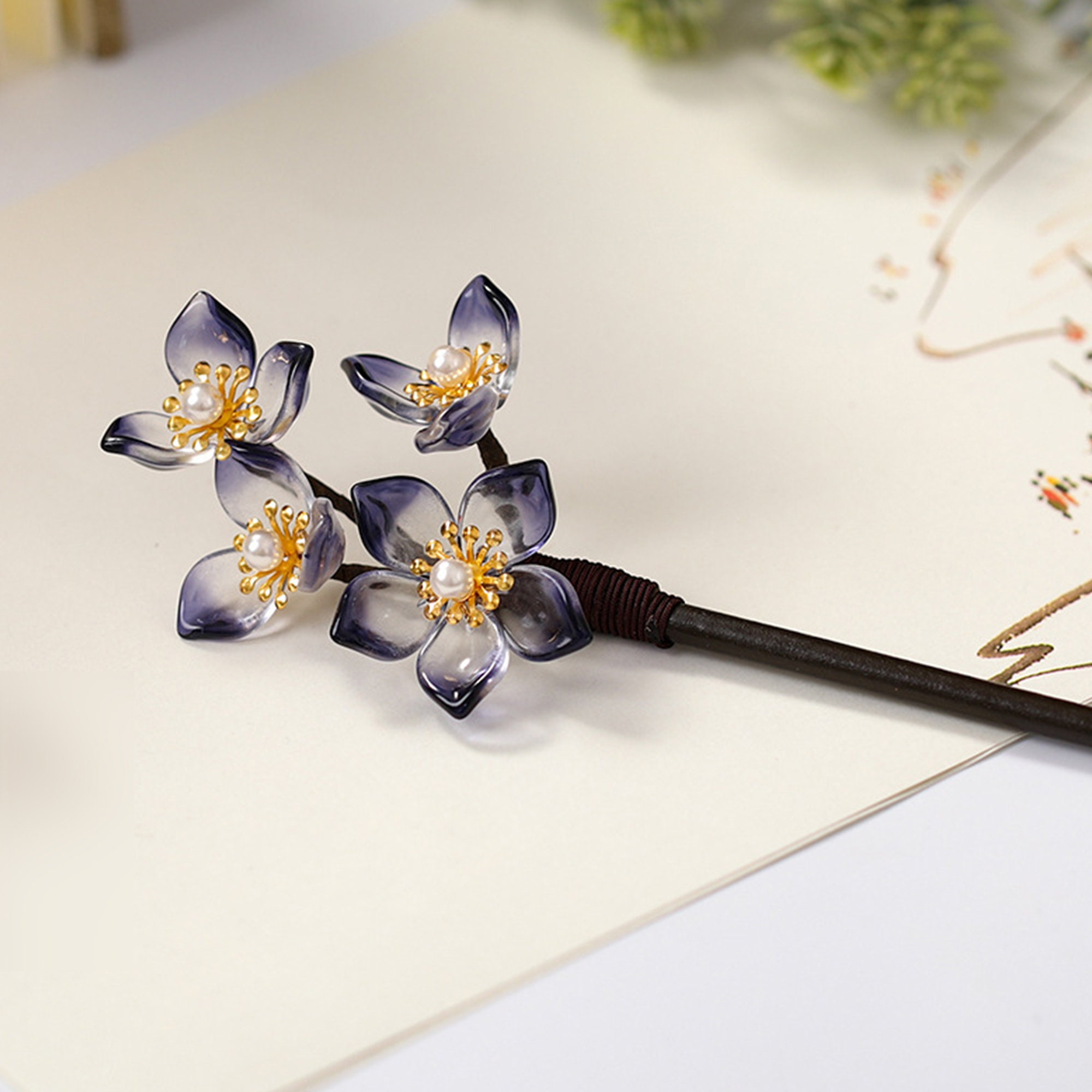 Purple Flower Hairpin Pearl Hairpin Ladies Headdress Retro Etsy