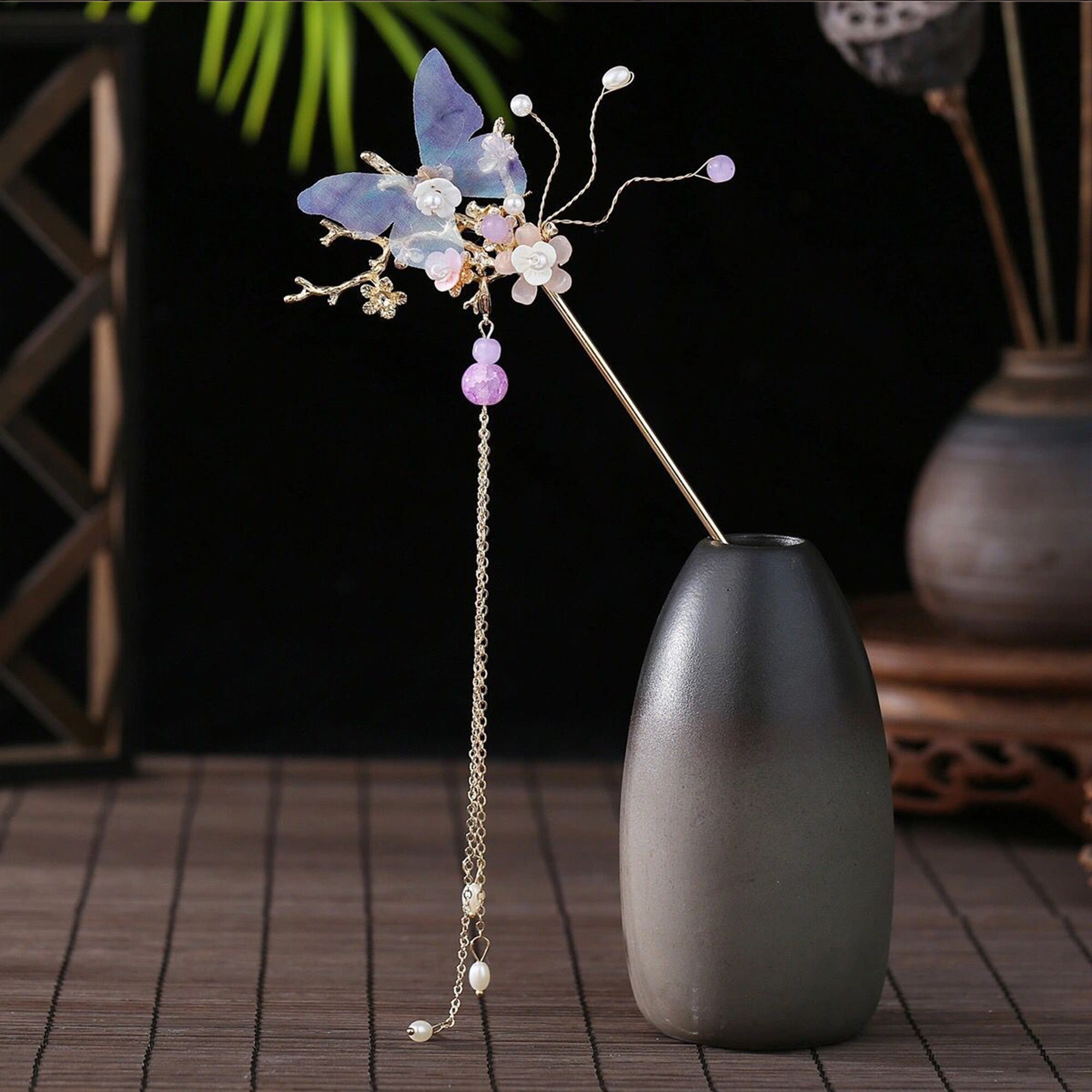 Purple Butterfly Hairpin Tassel Hairpin Chinese Hairpin Etsy