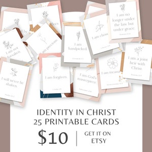 Cartões de afirmação fortalecendo a identidade em Cristo - Cartões de versículos bíblicos para impressão