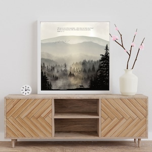 Psalm 121 Bible Verse Landscape Digital Art - Christian Scripture Painting - Inspirational Digital Download - Scripture Art Decor