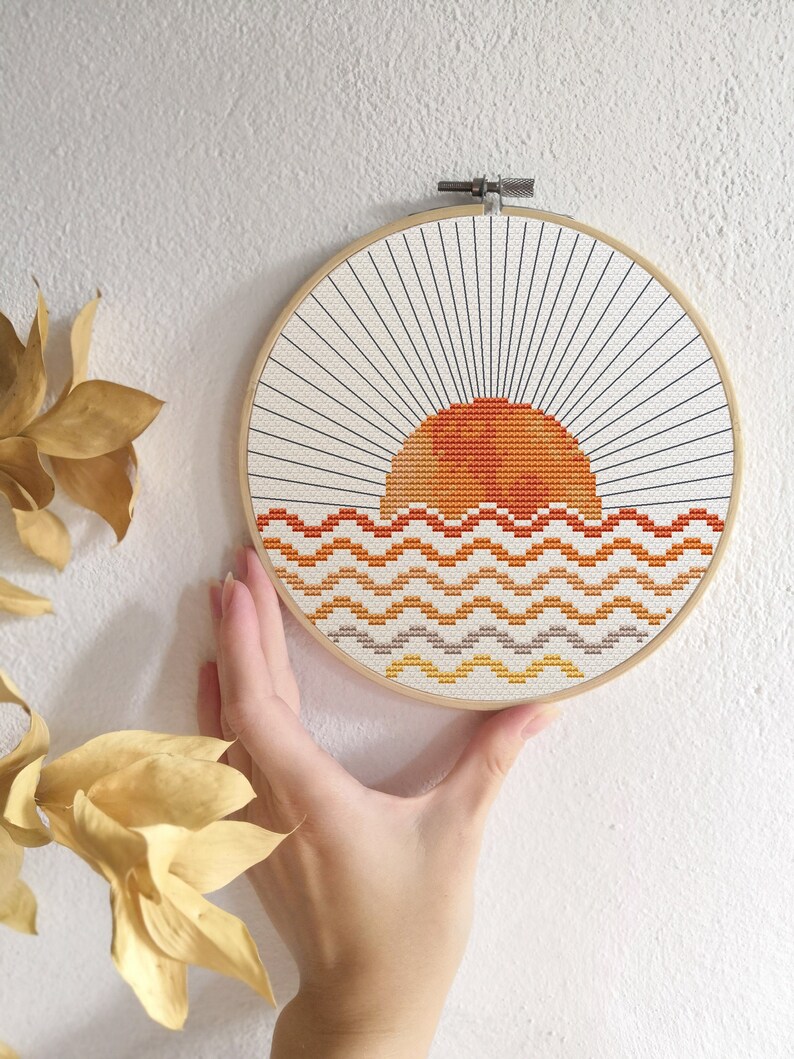 Boho sun cross stitch pattern Modern cross stitch PDF Abstract sun and sea