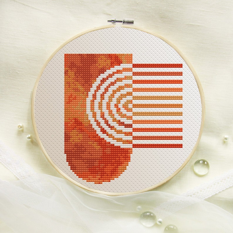 Mid century modern cross stitch pattern PDF Rainbow cross stitch Boho Counted cross stitch Mustard abstract