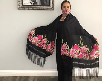 Reboso Shawl Rebozo Mexicano Mexican Wrap reboso de tela bordada fashion shawl, Floral Shawl Wrap embroidered