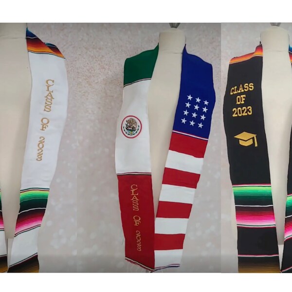 Mexican American Graduation Stole/Sash, Mixed two flag graduation sash/stole Graduation Stole, Graduation serape, Mexican sash