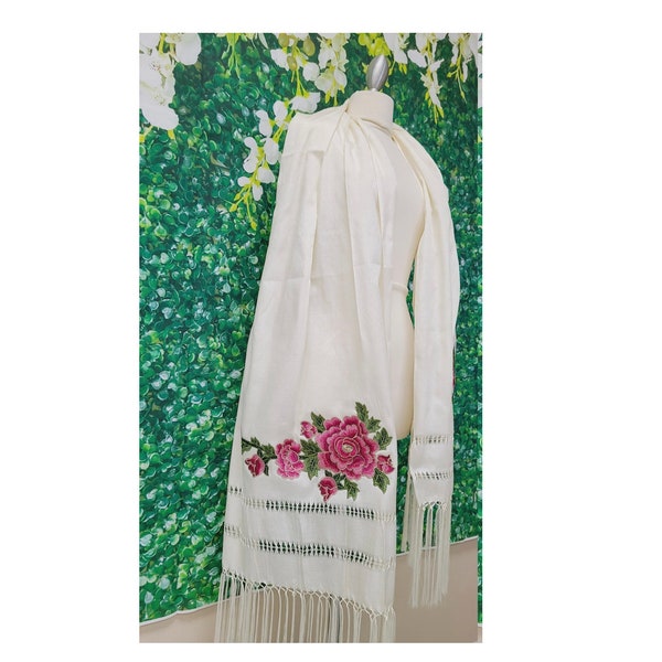 Reboso Shawl Rebozo Mexicano Mexican Wrap reboso de tela bordada fashion shawl, Floral Shawl Wrap embroidered
