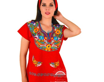 Blusa Mexican con Flores /Mexican Embroidery Blusa de Manta bordada a mano Blusa Tradicional Mexicana Embroidery shirt Mexican Flora Blouse