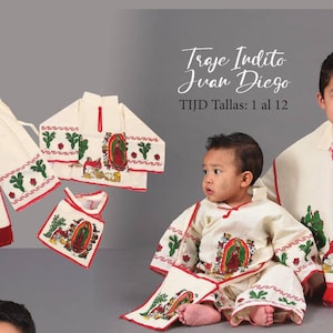 Traje de Indito para Nino Bordado a Mano com Imagem da Virgem de Guadalupe de Manta Traje Indito Juan Diego, Baby Boy Juan Diego Outfit