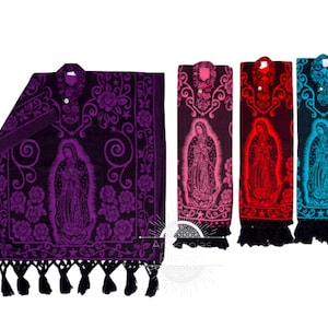 Mexican Poncho, Mexican Poncho with Virgen de Guadalupe, Handmade Poncho One-Size Adult Poncho