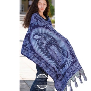 Rebozo Mexican con imagen de la Virgen de Guadalupe Mantón mexicano con imagen de la Virgen María