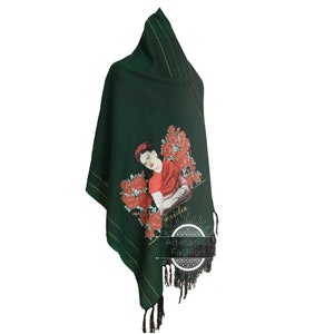 Rebozo Mexican con Imagen de Frida, scialle messicano con immagine di Frida, scialle Frida, scialle messicano