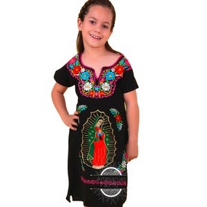 Vestido Mexican met afbeelding van de Maagd van Guadalupe voor Nina/Mexicaanse borduurjurk met afbeelding van de Maagd Maria